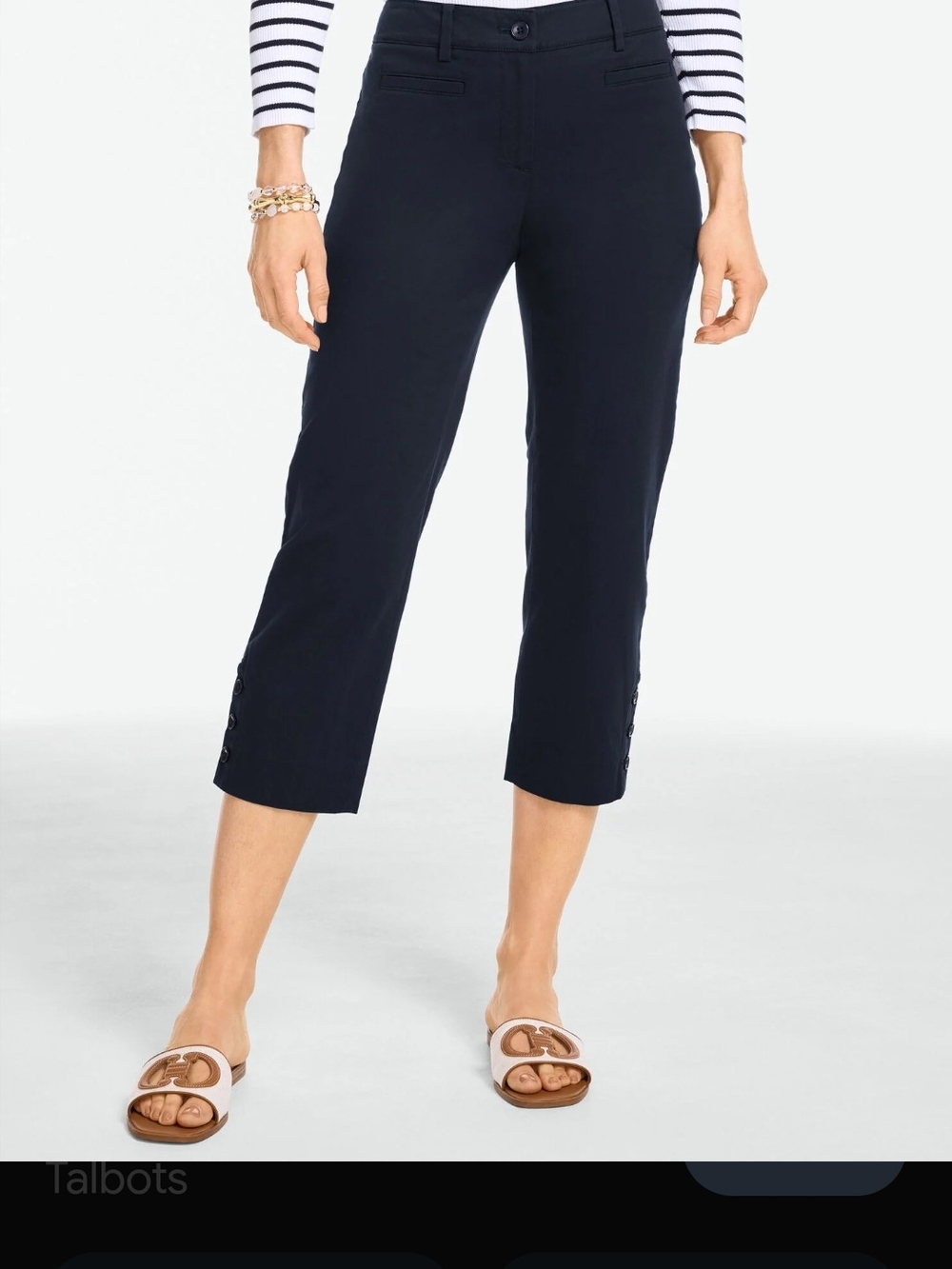Talbots Navy Cropped Button-Hem Pants
